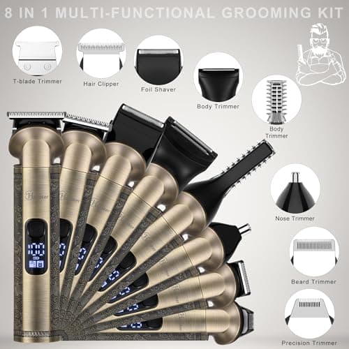 Hatteker Beard Trimmer Kit Professional Hair Clipper Zero Gapped T-Blade Electric Razor Shaver for Nose Ear Body Face Mustache Trimmer for Men Cordless Grooming Kit Waterproof 8 in 1 — view 2