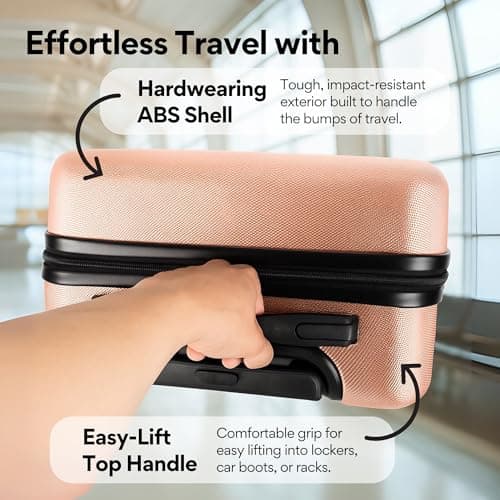 WORLD EXPLORER Rose Gold Cabin Suitcase 55x40x20cm, 34L ABS Shell, 4 Wheels — view 6