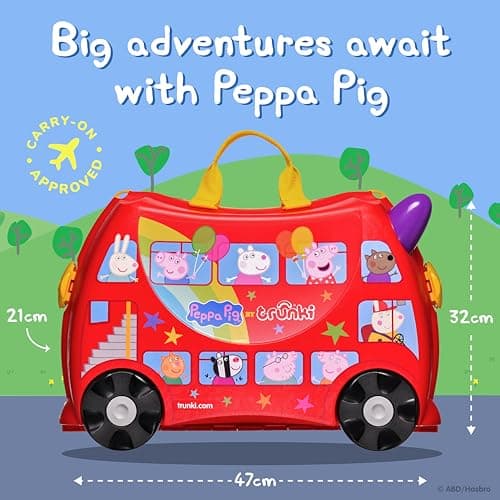 Trunki x Peppa Pig Ride-On Kids Suitcase - Carry-on Approved Kids Luggage, 18L Kids Travel Bag, Kids Suitcases on Wheels for Girls and Boys, Lightweight Cabin Hand Luggage with Tow Strap — view 2