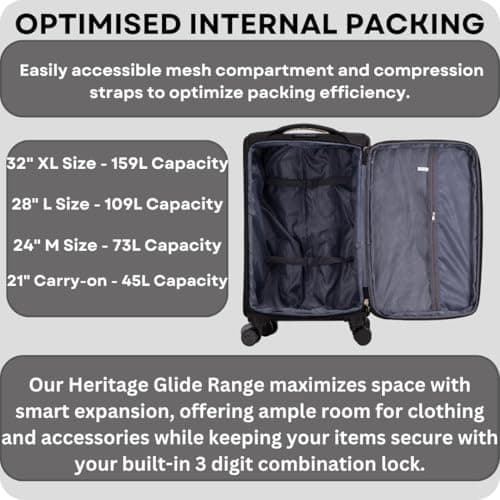 ATX Luggage 24" Medium Suitcase Soft Shell 73L Expandable Lightweight 20-23KG Hold Check in with 4 Spinner Wheels and Built-in 3 Digit Lock (Black) — view 6