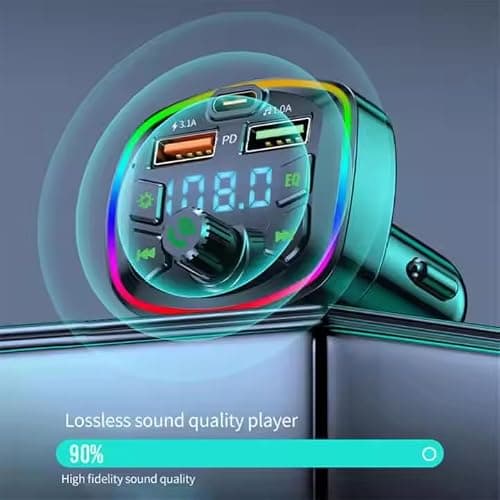 Car Charger Fast Charging EQ Model, 200W 4 in 1 Port USB C Adapter, Big Output, PD Fast Charge compatible with iPhone Samsung iPad, Wireless, Cigarette Lighter Socket Plug, Colorful RGB LED Display — view 3