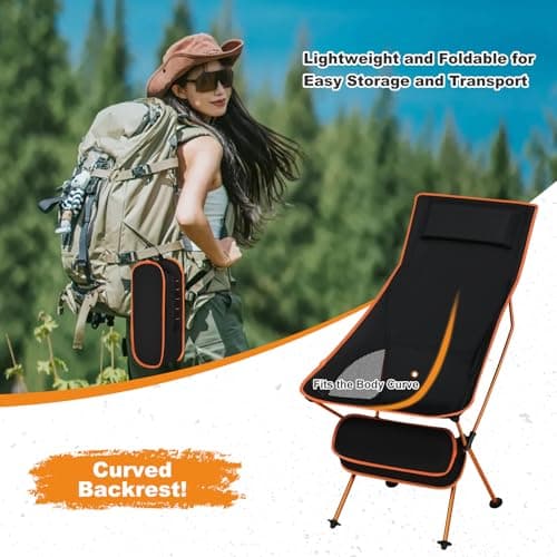 eSituro Ultra Lightweight Folding Camping Chair, Black+Orange, 1PC — view 5
