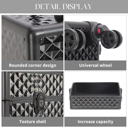 Portable Multi-Storey Nail Case for Nail Tech Organizer - Wheels Makeup Case Organizer, Cosmetic Case, Makeup Train Case, Make Up Case (Black-8036) — view 6