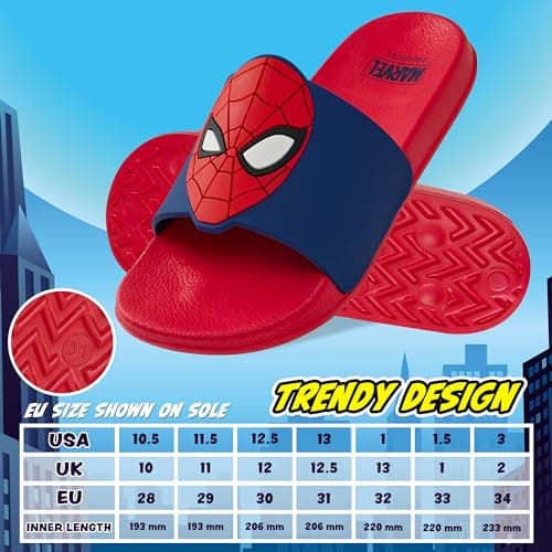 Get Trend Marvel Spiderman Sliders for Boys Non Slip Shower Beach Pool Shoes for Travel Holiday Essentials Summer Slippers (Red/Blue, 10 UK) — view 6