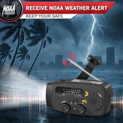 Wind Up Radio UK 2000mAh hand crank radio with AM/FM, Emergency Radio with Flashlight & SOS Alarm, solar radio for Camping, emergency survival kit (Black) — view 3