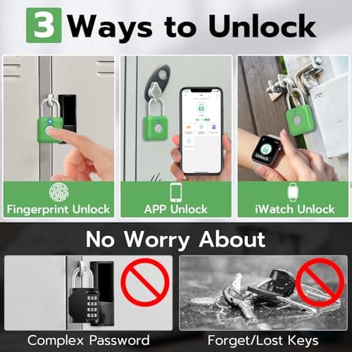 Anweller Fingerprint Padlock,Smart Padlock,Locker Lock,Combination Lock,Fingerprint Lock with APP Unlock,USB Rechargeable,Suitable for Gym Locker,Locker,School,Door,Shed,Toolbox,Storage(Green) — view 2