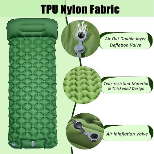 Toced Camping Sleeping Pad, Ultralight Self Inflating Sleeping Mat with Pillow Built-in Foot Pump Waterproof Compact for Backpacking Hiking Traveling Tent (Green) — view 6