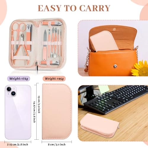 Manicure Pedicure Set 12PCS, Nail Clippers Set for Men Women, Toe Nail Clipper, Manicure & Pedicure Tools & Accessories, Nail Grooming Kit with Rose Gold Leather Case for Travel & Home — view 5
