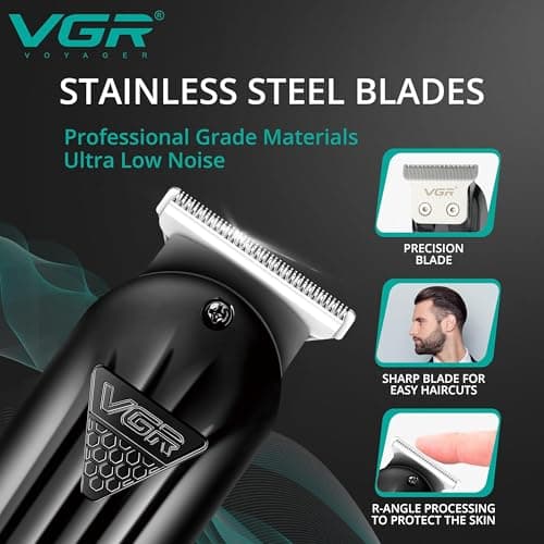 VGR Electric Beard Hair Trimmer Men Rechargeable - USB-C - Cordless Clippers 120 Min Battery - Stainless Steel Blades - Male Face Grooming Kit for Moustache, Neck, Stubble, Sideburns, Bald Head — view 3