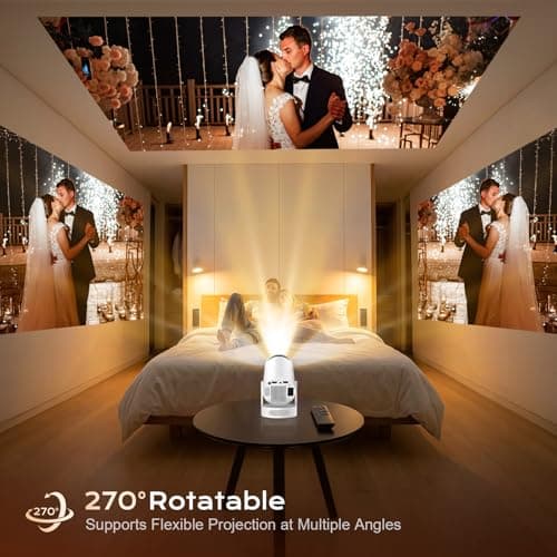Projector 4K, HD 1080P Supported Mini Projector Auto Keystone & Focus 22000 Lumen 200 ANSI Bightness WIFI 6 & Bluetooth Home Theatre 200" 270° Rotatable Stand for Bedroom Outdoor Phone — view 6