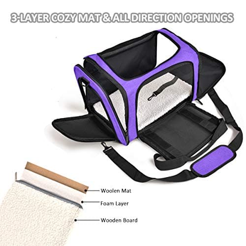 Qlfyuu Portable Pet Carrier - Soft Sided, Foldable, Airline Approved for Cats, Dogs, Bunnies & Puppies up to 15lbs (Purple, Large) — view 3