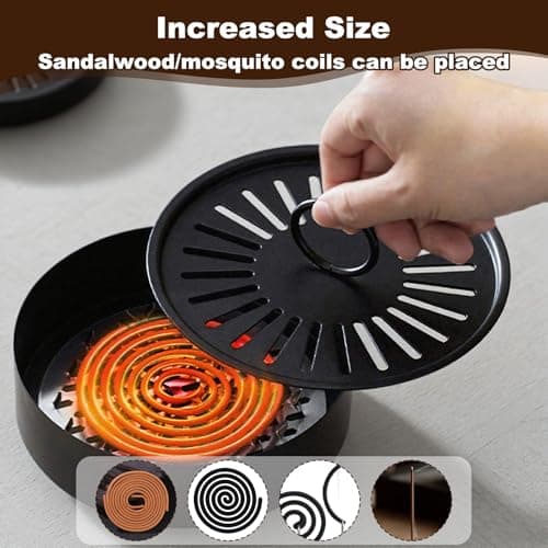 Portable Mosquito Coil Holder Stand with Handle & Lid, Spiral Metal Frame Mosquito Repellent Box, Non-Slip Base & Smoke Ventilation Design, Incense Holder for Indoor Outdoor Home Garden Camping Travel — view 4