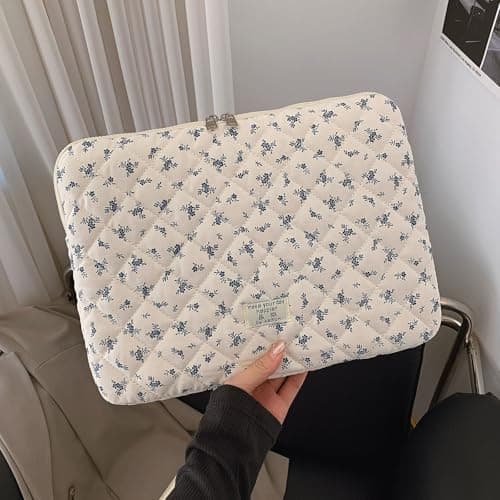 Puffy Quilted Laptop Sleeve Case for 11/13/15 inch Notebook, Cute Floral Protective Puffer Bag for MacBook Women Aesthetic — view 3