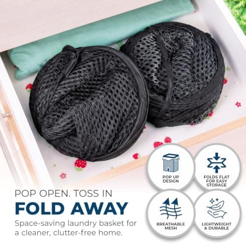 HOMESHOPA Laundry Baskets Pop Up Mesh Washing Bag, Black Foldable Dirty Clothes Baskets with Handles&Side Pocket, Collapsible Toy Tidy Storage Organiser, Great for Kids Room, College Dorm Travel — view 4