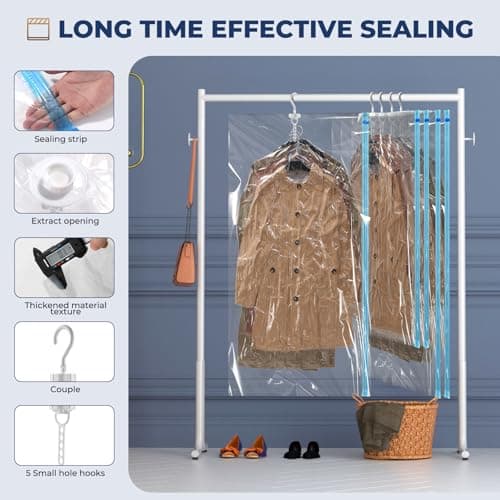Hanging Closet Organizer Vacuum Seal Bags Multipurpose Moving Travel Bags Moisture-Proof and Durable for Clothing, Jackets, Suits, Dresses, Etc. (4 145x70cm+4 105x70cm) — view 4