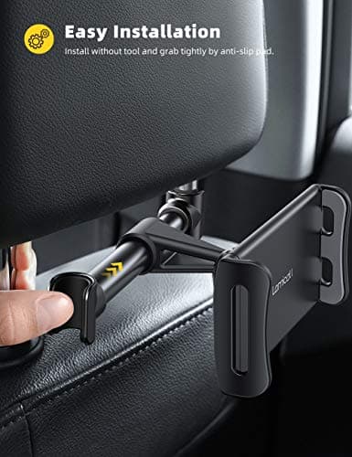 Lamicall Car Tablet Holder, Car Headrest Mount - Universal 360 Rotating Car Seat Stand Cradle for All 4.4~11" Tablets, iPad Pro 9.7, 10.5, 11, iPad Air mini 2 3 4 5 6, iPhone, Switch, Tab - Black — view 3