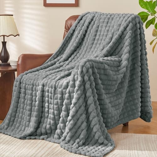 BEDELITE Fluffy Fleece Throw Blanket, Grey, 220x240cm — view 2