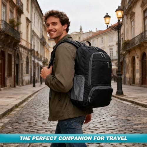 Wihozte Foldable Travel Backpack 30L Hiking Backpack - Waterproof Rucksack, Lightweight Foldable, Multi-Scene Use Work Outdoor Cycling Camping Walking Sport Daypack, Men & Women Large Bag — view 6