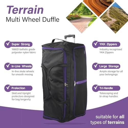 Aerostar 32" Large Lightweight Duffle 2 Wheel Travel Bag Holdall Suitcase Check-in Luggage All Terrain (122L, Purple on Black) — view 2