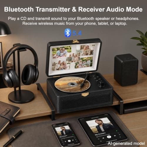 Gueray Portable Leather CD Player Bluetooth with Speakers 3600mAh Battery — view 4