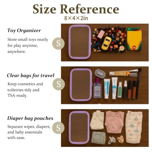 WELPIRT Clear Zipper Pouches,Hard Shell Zipper Case, Toiletry Bag for Travel, CLear Diaper Bag, Toiletry Pouch, Travel Organizer, Cosmetic Bag,Toy Storage Bins, Lavender, M+3S, Lavender — view 5
