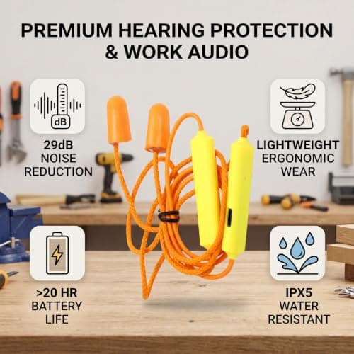 YUEHISY Ear Plugs Bluetooth Headphones for Work (Yellow) — view 3