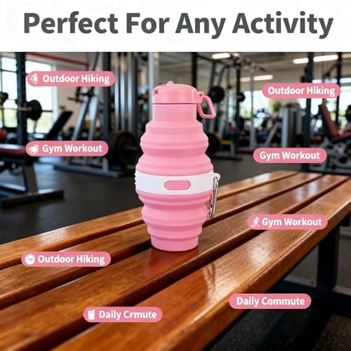 Embhlitfe Collapsible Water Bottle,Silicone Folding Water Bottles Foldable Water Bottle with Carabiner,Silicone Water Bottle for Women Men Sports Travel Hiking Camping Outdoor Activities (Pink) — view 5