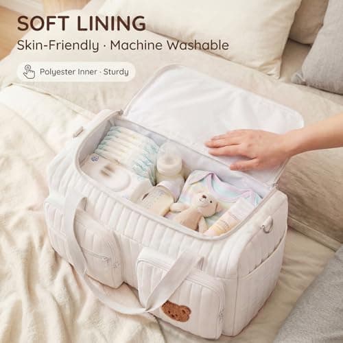 GWCYMYD Large Baby Hospital Bag, Baby Changing Bag, Soft Maternity Bags with Cotton Padding & Multiple Pockets Essential Nappy Bags for Mum, Lightweight Travel Overnight Holdall Shoulder Strap(White) — view 4