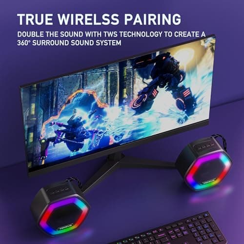 TECEVO HEX Bluetooth Wireless Speaker With LED Light, With Enhanced Bass, Portable & Rechargeable, TWS, 6 Hours Playing Time, USB-C Charging Cable — view 4
