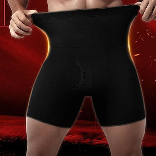 Ckzyrith Men's Thermal Winter Underwear Cotton Warm High Waist Compression Shapewear Underwear Belly Control Boxer Trousers with Open Fly, black, M — view 3