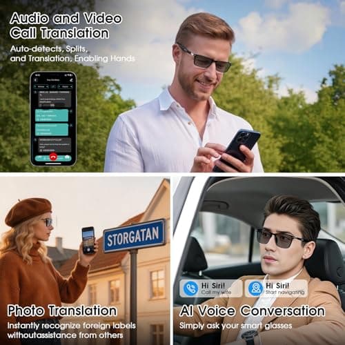 Tulbeys AI Translation Smart Glasses with Bluetooth, 160+ Languages, Color-Changing Lenses, Built-in Speaker & Clear Audio, Real-Time Voice Translator Smart Sunglasses for Travel, Meetings Use — view 4