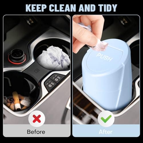 Car Trash Can Bin with Lid - Car Garbage Can Cup Holder - Light Blue Mini Leakproof Vehicle Trash Garbage Can Bin with 20pcs Trash Bags-Car Organizers and Storage for Front Back Seat Accessories — view 2