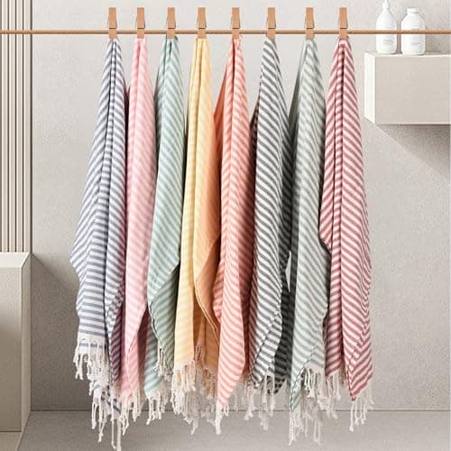 Volope Turkish Beach Towels Sand Free Travel Beach Towel, Oversized 39×71 Striped Bath and Swim Blanket, 100% Cotton, Fast Dry — view 4