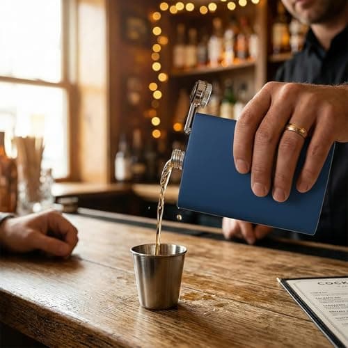 Stainless Steel Hip Flask 8oz Blue, Metal Flask for Whiskey Liquor, Small Pocket Flask with Funnel Cup, Mini Flask for Men Women Travel Camping Gifts 2 Pack — view 4