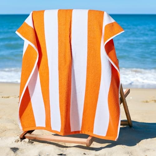 La Maison Cabana Stripe Beach Towels 100% Cotton 70cm x 150cm Large Pool Towel Absorbent Supersoft Quick Dry Sand Proof Beach Towel Holiday Yoga Gym Swimming Towel (2, Orange) — view 2