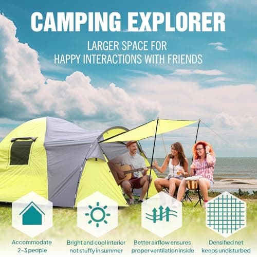 Chihee Camping Tent 3 Person Double Layered Dome Tents Large Capacity 4 Seasons Travelling Backpacking Beach Outdoor Shelter Waterproof Windproof Tent with Rainfly Inner Tent Used Independently — view 2