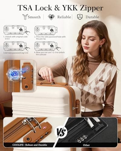 COOLIFE Cabin Suitcase 55x40x20cm Ryanair Cabin Bag ABS+PC Hard Shell TSA — view 4