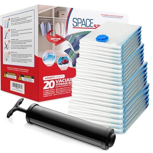 Spacesaver Vacuum Storage Bags - Vacuum Seal Bags for Clothing, Comforters, etc - Compression Seal for Closet Storage. Pump for Travel (Variety 20 Pack)