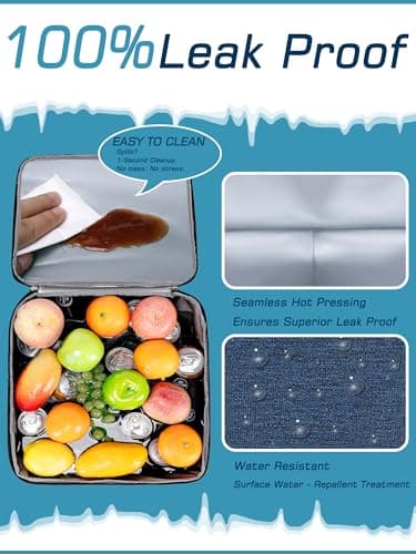 Blue Insulated Soft Cooler Bag 12"x12"x12" Large Leakproof Soft Sided Ice Chest for Travel Beach Camping, 50 Cans Portable Cooler Box for Grocery Shopping, Road Trips — view 4