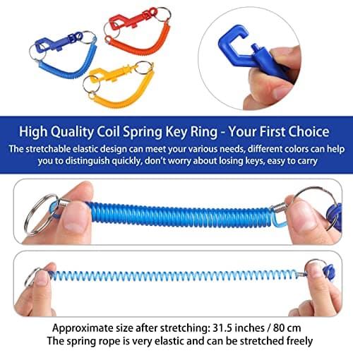 Otuuz 3 Pcs Spiral Plastic Keychain Coil Key Ring, Red, Yellow, Blue — view 4