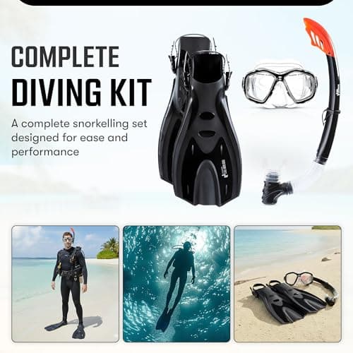 Two Bare Feet Snorkel, Mask and Fins/Flippers PVC Snorkelling Set (Adults) With Anti Fog and Wide View Mask, Anti-Leak, Tempered Glass - Scuba Dive Snorkelling Sets (L/XL (UK9-13), Black) — view 6
