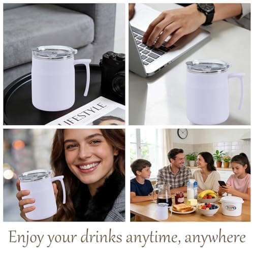 YiZhou Stainless Steel Travel Mug 500ml (17oz) – Leakproof 304 Cup with Locking Lid, Ergonomic Grip for British Tea, Office, UK Commute & Outdoor – Purple — view 6