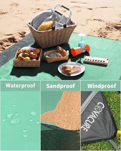 COVACURE Beach Blanket Mat, Sand Proof with 3 Zipper Pockets, 210 x 200cm — view 2
