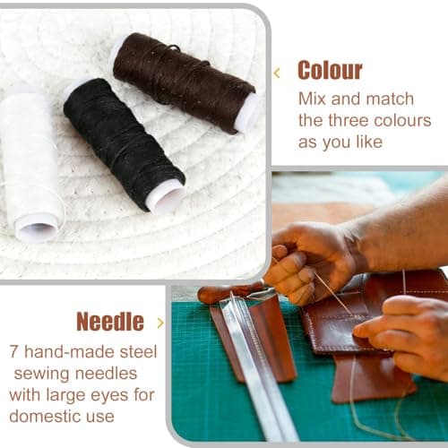 Denipry Leather Waxed Thread, Hand Sewing Kit with 7pcs Sewing Needles and 3 Threads, Leather Repair Sewing Thread Kit for Bookbinding, Shoe Carpet, Canvas Repairing Craft DIY — view 4
