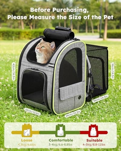 pecute Cat Backpack Expandable, Backpack for Cats & Small Dogs, Grey — view 2