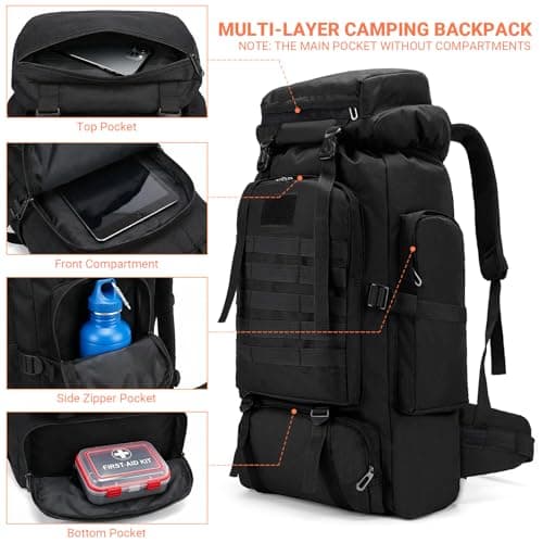 Vnvnvnv 80L Waterproof Hiking Backpack Camping Backpack, Black — view 3