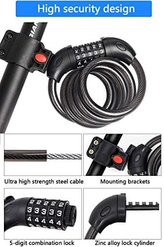 REHKITTZ 5-Digit Combination Bike Lock, 12 mm Cable, 120 cm Length — view 3