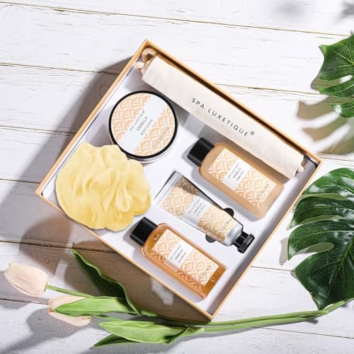 Spa Luxetique Gifts for Women, 6pcs Vanilla Bath Spa Gift Set, Travel Gift Box with Hand Cream, Body Lotion, Shower Gel, Bubble Bath, Mothers Day Gift, Valentine's Gifts for Her Christmas Gift — view 2