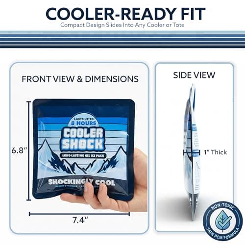 Cooler Shock Reusable Prefilled Ice Packs for Coolers & Lunch Boxes - Long Lasting Cold Freezer Packs for Lunchbox, Non-Toxic Gel Ice Pack for Camping, Lunch Bags, Road Trips, 2 Pack (6.5"x7.5") — view 3