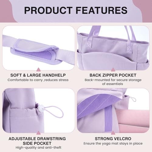 Tawd Yoga Mat Bag with Wet Pocket, 2-in-1 Yoga Mat Carrier & Everyday Tote Bag for Women Men, Large Gym Bag for Pilates Mat, Workout, Travel, Office, Lightweight Shoulder Bag (Purple) — view 6